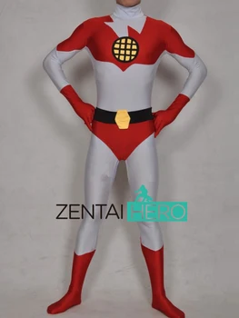 

Free Shipping DHL White and Red Captain Planet Superhero Costume Lycra Spandex Zentai Catsuit For 2017 Halloween Party SH1306