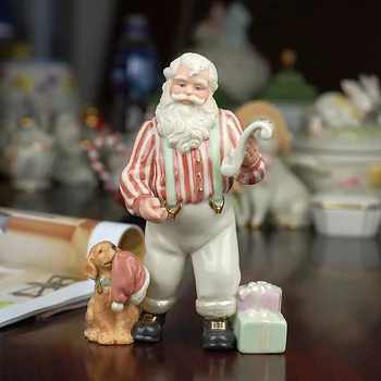 

American Santa Claus With Dog Statue Home Decoration Living Room Ornaments Christmas Children Gift