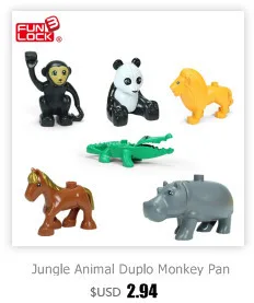 Funlock Duplo, игрушки, фигурки животных на ферме, кролик, кошка, собака, корова, пони, свинья, овца, петух, развивающие игрушки для детей, подарки