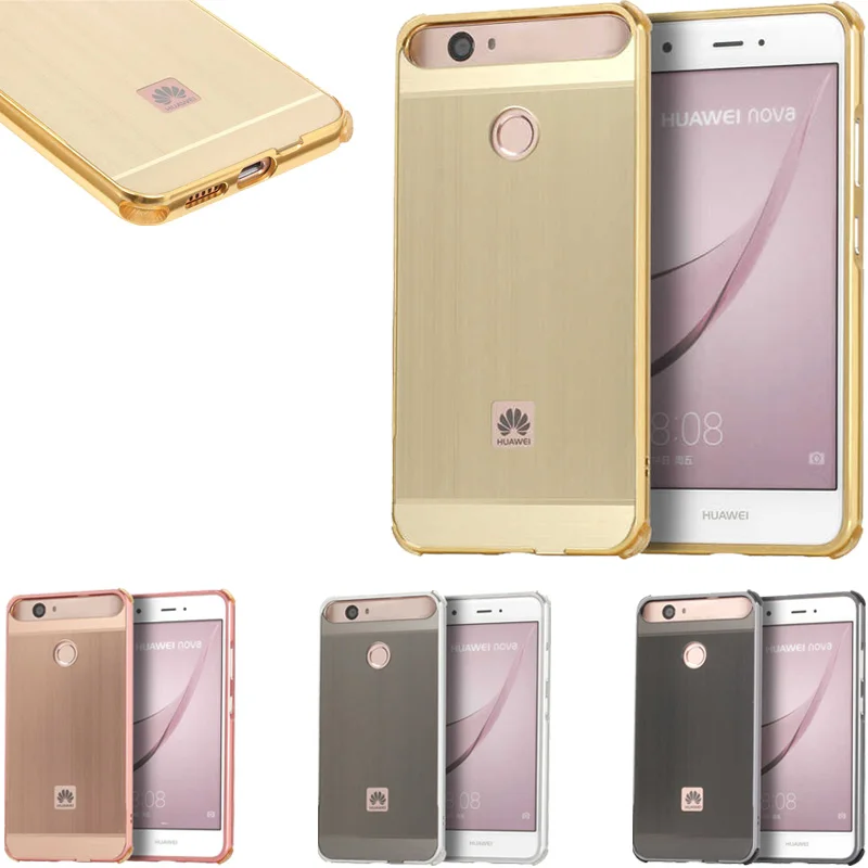 

Huawei Nova CAN-L11 Case Mirror Plating Metal Frame Cover with Brushed Back Cover Hard Case for Huawei Nova 5.0" Shell Protector