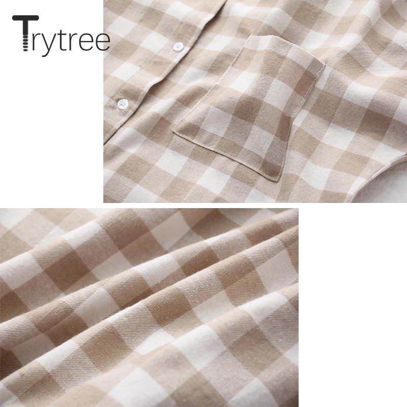 Ttytree весенние клетчатые блузки Повседневная рубашка Женский отложной воротник