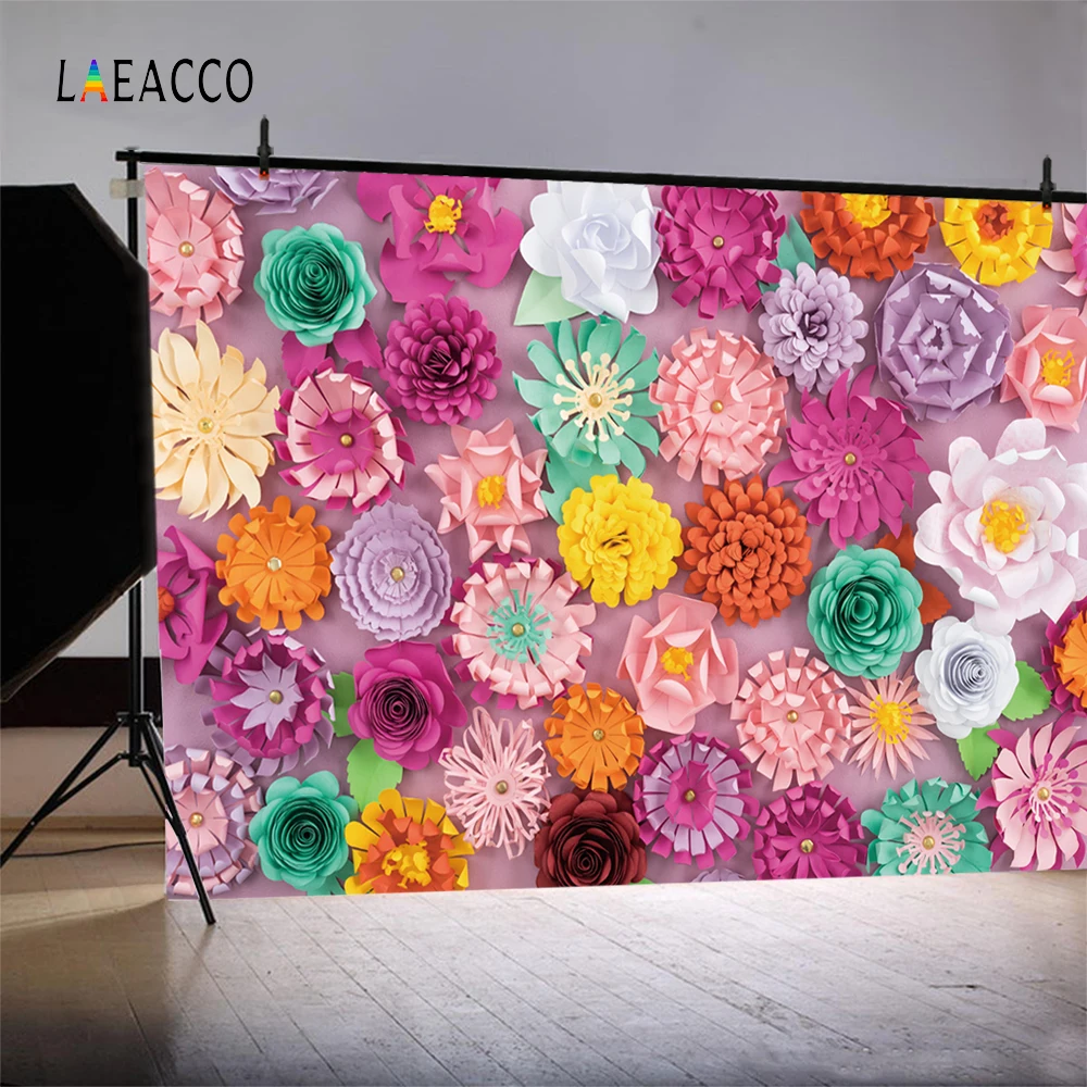 Laeacco Handmade Colorful Paper Flowers Baby Newborn Photography Backgrounds Customized Photographic Backdrops For Photo Studio