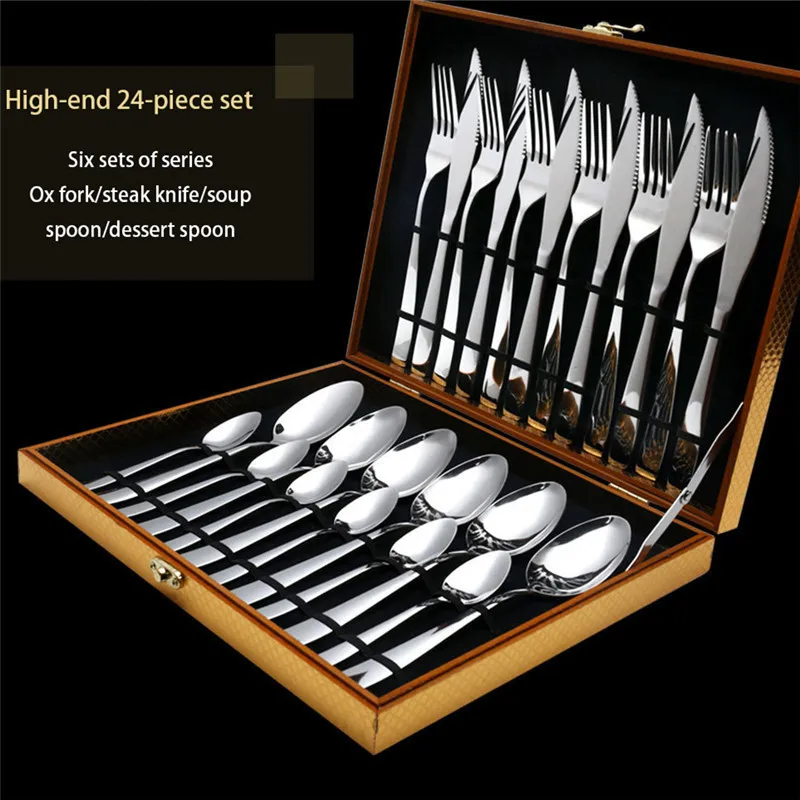  Hot Sale 24 -piece /set Pure Coloured Tableware Stainless Steel Western Knife Cutlery Kitchen Food  - 33047708247