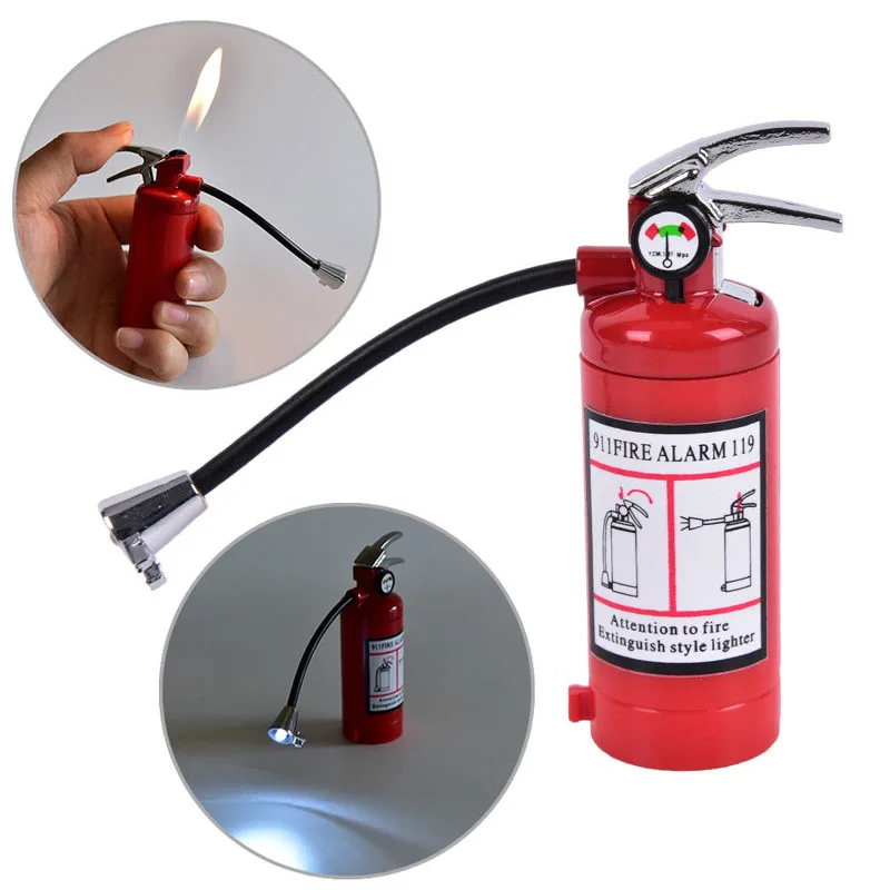 

Fire Extinguisher Shaped Butane Gas Refillable Cigar Cigarette Lighter with LED Flashlight Smoker Gift