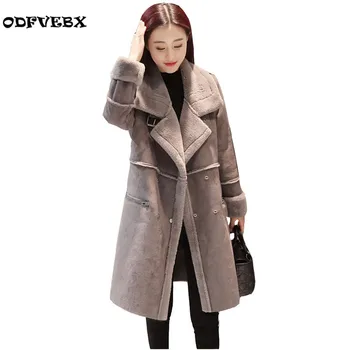 

Quality warm lamb wool coat female winter new fashion medium long suede thickened by High end cashmere cotton jacket ODFVEBX