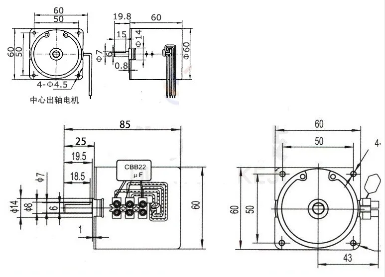 60 KTYZ 220 V AC 14 W 1 RPM(фактическая скорость: 1,2 RPM), малошумный постоянный магнит синхронный мотор-редуктор