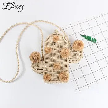 

Summer Women Novel Cactus Beach Bag Shoulder Bag Fashion Straw Crossbody Bags For Women High Quality Hairball Travel Bags