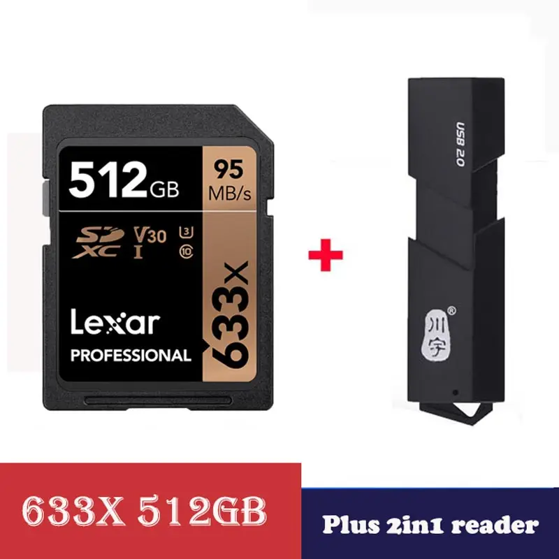 Lexar флешка мышь 512 ГБ флеш карта SDXC sd U3 карты памяти класса 10 memorias sd 512 GB 95 МБ/с. для цифровая зеркальная камера и камера HD - Емкость: 633X-512-2in1 reader