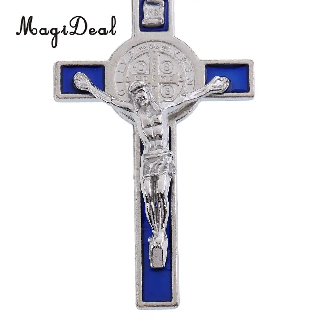 Crucifix Jesus Christ Cross Statue Figurine Keyring Car Home Chapel Decor Silver Blue