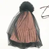 2019 New Faux Fur Pom Pom Hat Mesh Lace Beanies Cap Winter Warm Knitted Hats For Women Fashion Veil  Skullies Caps 4