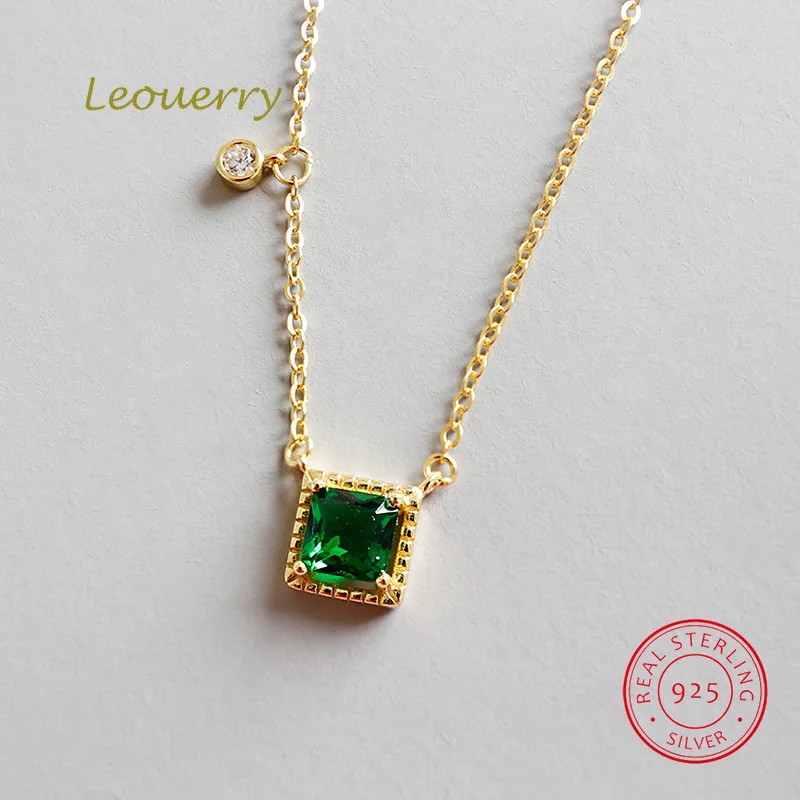 Leouerry 925 пробы Серебряное геометрическое Изумрудное кубическое циркониевое ожерелье с подвеской Золотое массивное ожерелье для женщин
