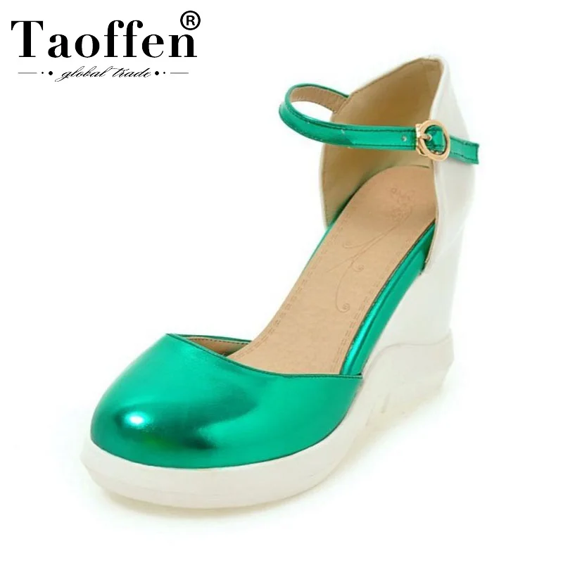 

TAOFFEN 4 Colors New Arrival Round Toe Spring Summer Sandals Wedges Party High Heel Summer Shoes Women Office Lady Size 33-43