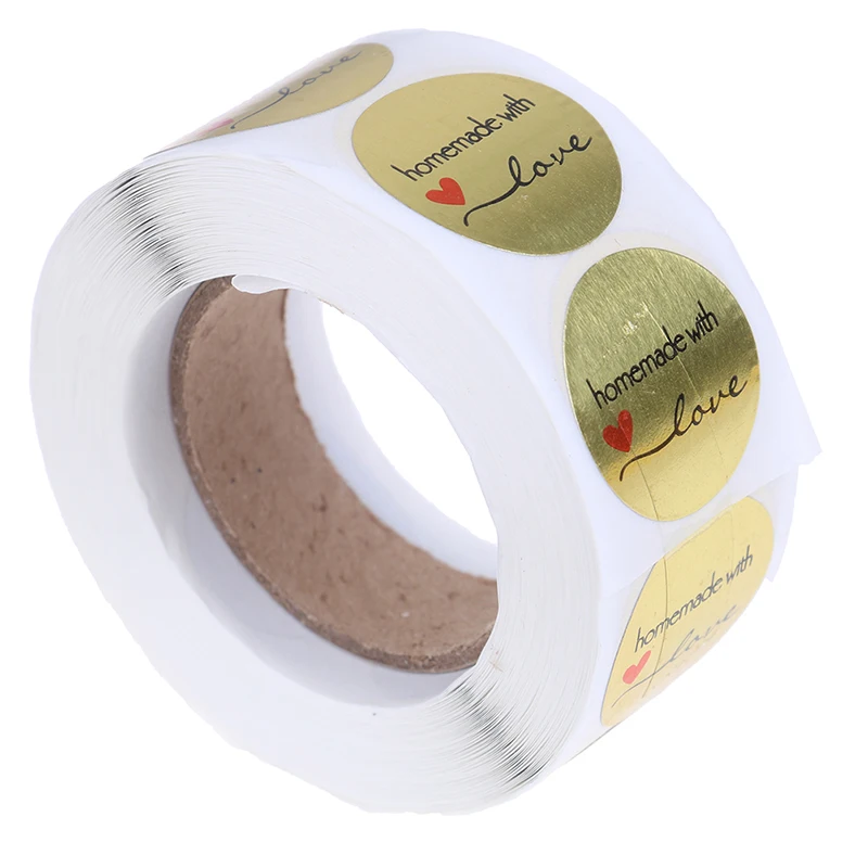 

New 500PCS/roll scrapbooking for Package stationery handmade sticker Round Gold "homemade with love" Stickers
