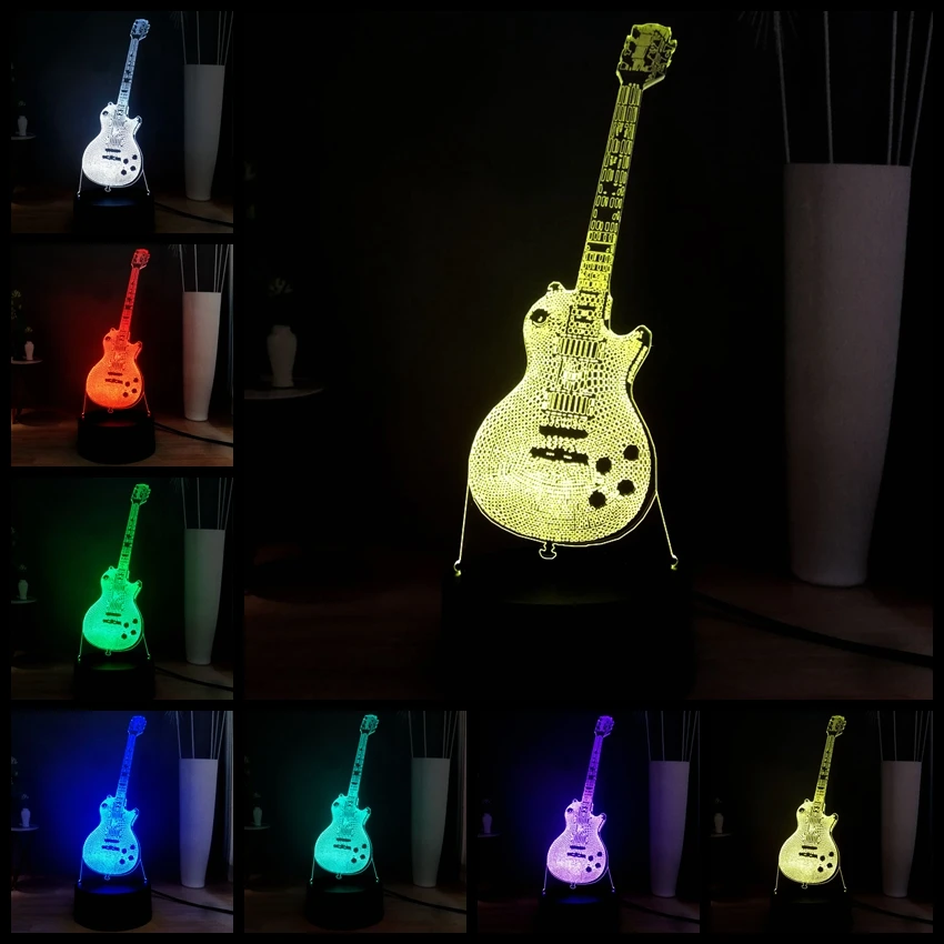 Новая 3D иллюзия электронная лампа музыкальное оборудование бас гитара барабан светодиодный ночник USB Дистанционное украшение для стола подарок для детей
