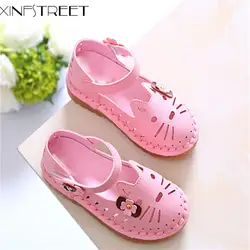 Xinfstreet принцессы тонкие туфли Обувь для девочек для отдыха Детская обувь летние дышащие милый кот плоский Детские обувь для детей