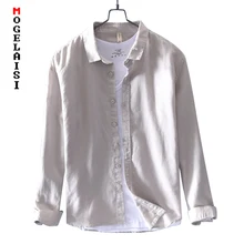 Весенняя новинка, Мужская льняная рубашка, Повседневная Удобная однотонная мужская рубашка с длинным рукавом, дышащие мягкие топы, camisa social masculina LZ-754