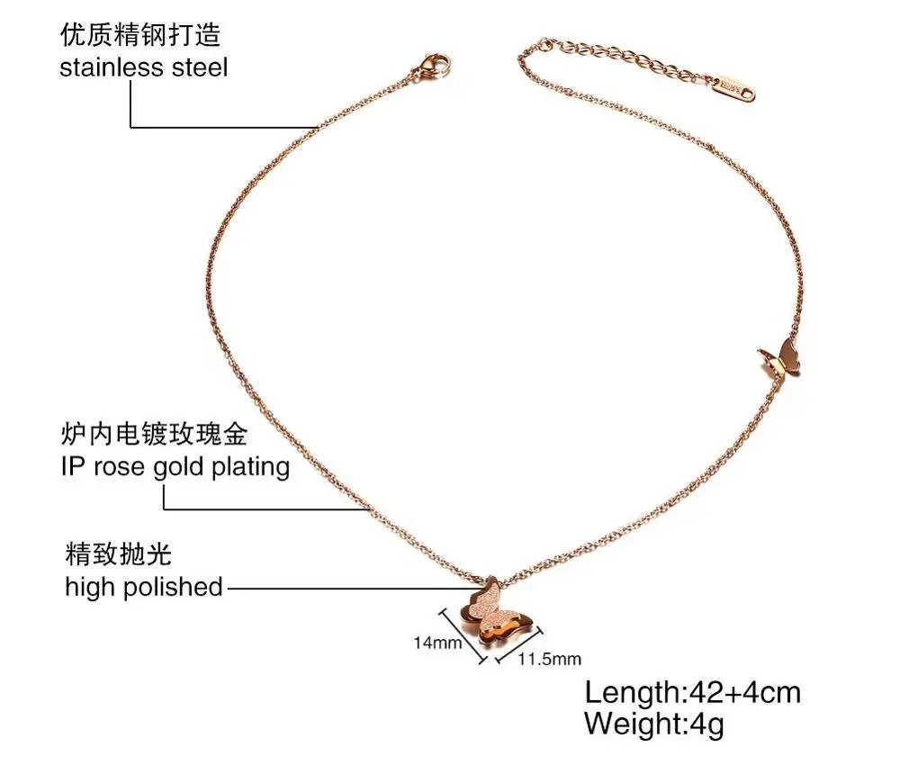 Популярный ювелирный набор из титановой стали, Пескоструйный браслет-бабочка, ожерелье, кольцо, ухо, гвоздь, розовое золото, ювелирные изделия для девушек - Окраска металла: necklace
