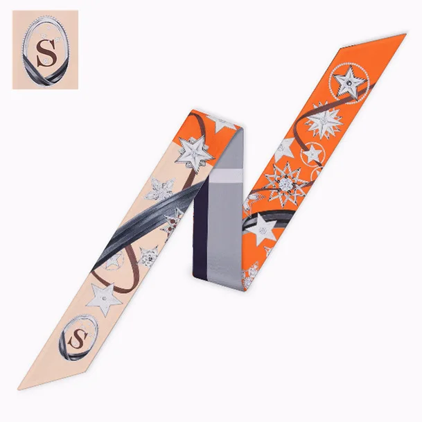 На продажи 26 букв шарф дизайн печати Для женщин шелковый шарф моды глава бренда маленький галстук мешок ленты созвездие шарф - Цвет: Letter S