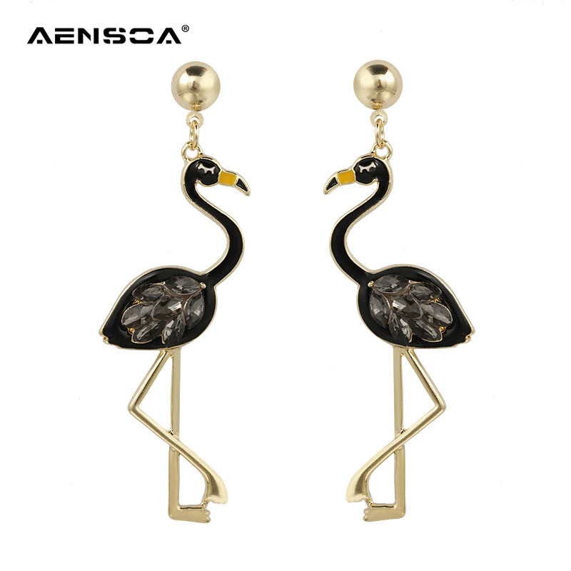 AENSOA милые 3 цветной горный хрусталь Фламинго Висячие серьги для женщин Личность животных заявление серьги вечерние модные украшения