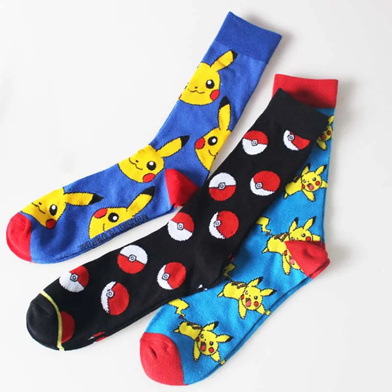 Новые модные унисекс женские хлопчатобумажные носки с покемонами, мужские носки с рисунками, подарки, Пикачу, ЖАККАРДОВЫЕ мужские носки с рисунками