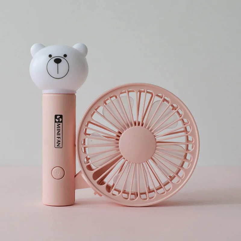 

Portable Handheld Fan Summer Home Small Fan Cute Cartoon Bear Usb Charging Fan Study Table Lamp Fan Pink