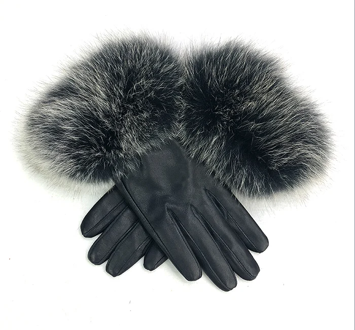 Женские перчатки с мехом енота, манжеты, перчатки из шеврета, утепленные зимние теплые женские меховые Элегантные перчатки, перчатки для рук