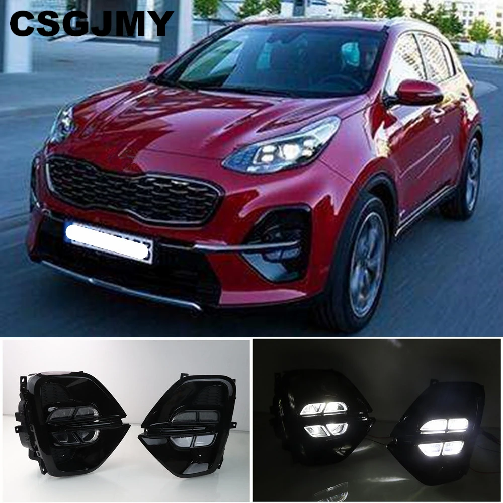 

CSGJMY 2pcs LED For Kia sportage KX5 2019 2020 Daytime Running Light DRL LED Day Light Front Bumper Head Fog Lamp White