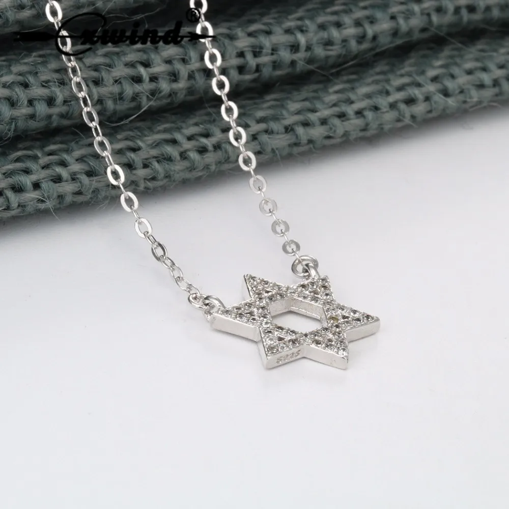 

Cxwind Star of David Charm Crystal Pendant Necklace Women Fashion Jewelry Cubic Zirconia Israel Necklaces