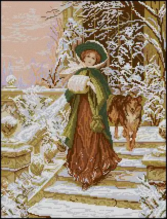CS-1982 Cross Stitch Kit Winter Walk Snow Girl and Dog Puppy