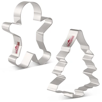 

KENIAO Christmas Tree and Gingerbread Man Cookie Cutter Set - 2PC - Christmas Biscuit and Fondant Cutters - Stainless Steel