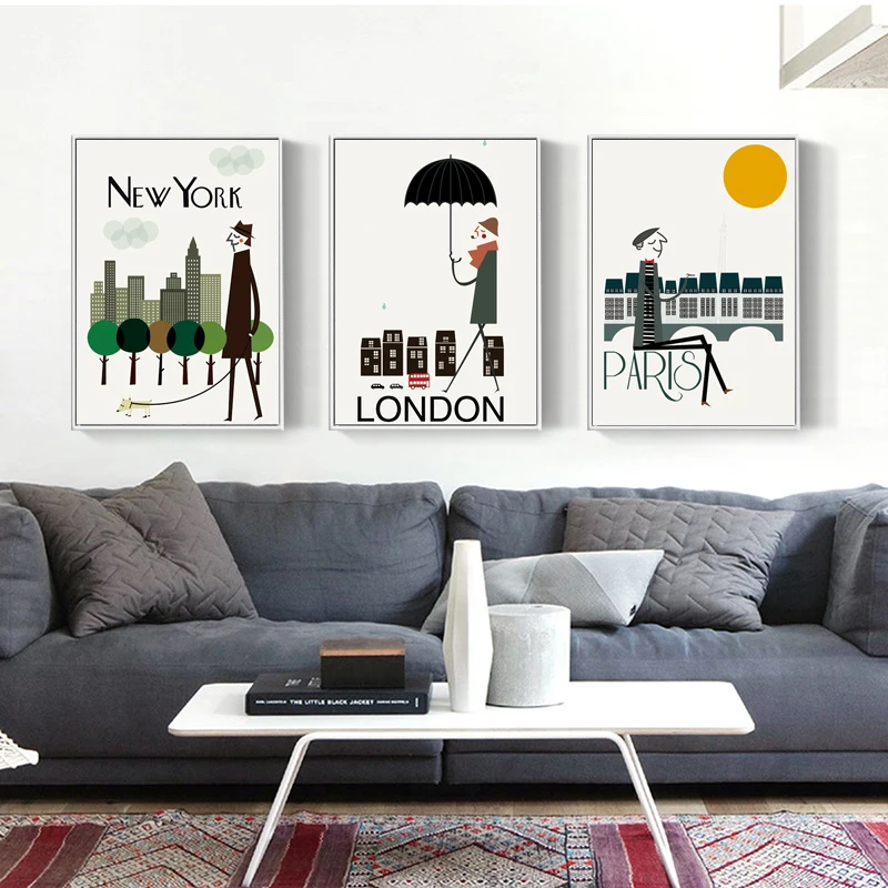 

New York London Paris City Life Landscape Art Canvas Painting Wall Print Poster Picture Home Decor Bedroom Decortion