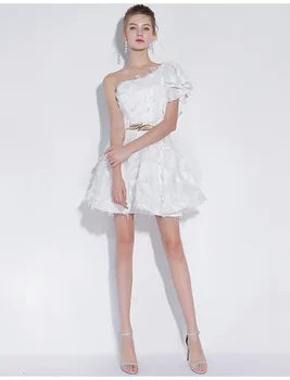 

Hot sale Birthday Party Mini Summer Dress One-Shoulder Strapless Sashes Backless Sexy Women celebrity body con dresses wholesale