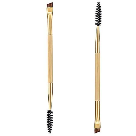 Высококачественные инструменты для макияжа с бамбуковой ручкой, двойная кисть для бровей с деревянной ручкой, двухсторонние плоские Угловые кисти для бровей