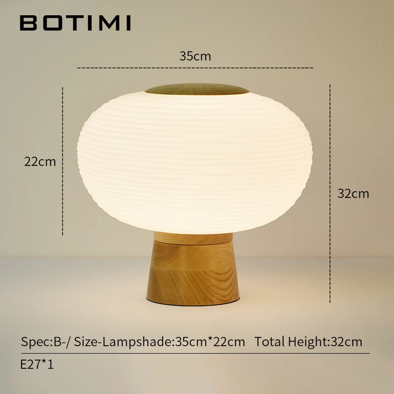 Светодиодный настольный светильник BOTIMI в японском стиле со стеклянным абажуром, деревянные прикроватные лампы для чтения, кнопочный переключатель - Цвет абажура: B