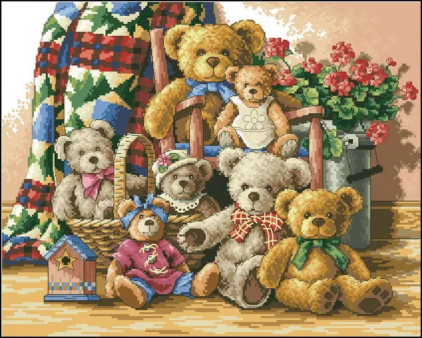 

High Quality Gold Collection Counted Cross Stitch Kit Teddy Bear Gathering Party Family Club dim