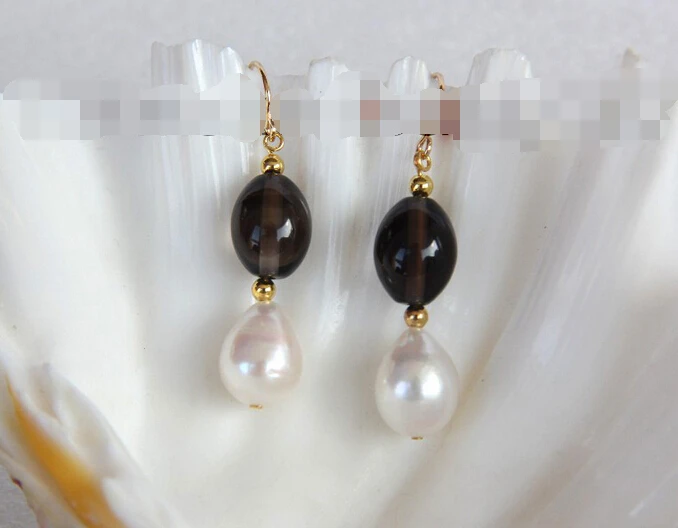 

free shipping 11919 baroque black crystal white freshwater pearl dangle earrings