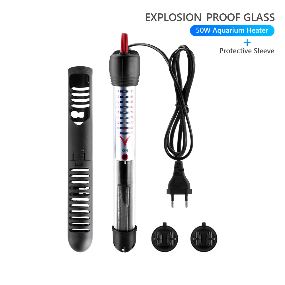 220v Aquarium Submersible Fish Tank Automatic Water Heater Eu Plug Constant Temperature Heating Rod With Protective Sleeve - Цвет: 50W  22.3CM