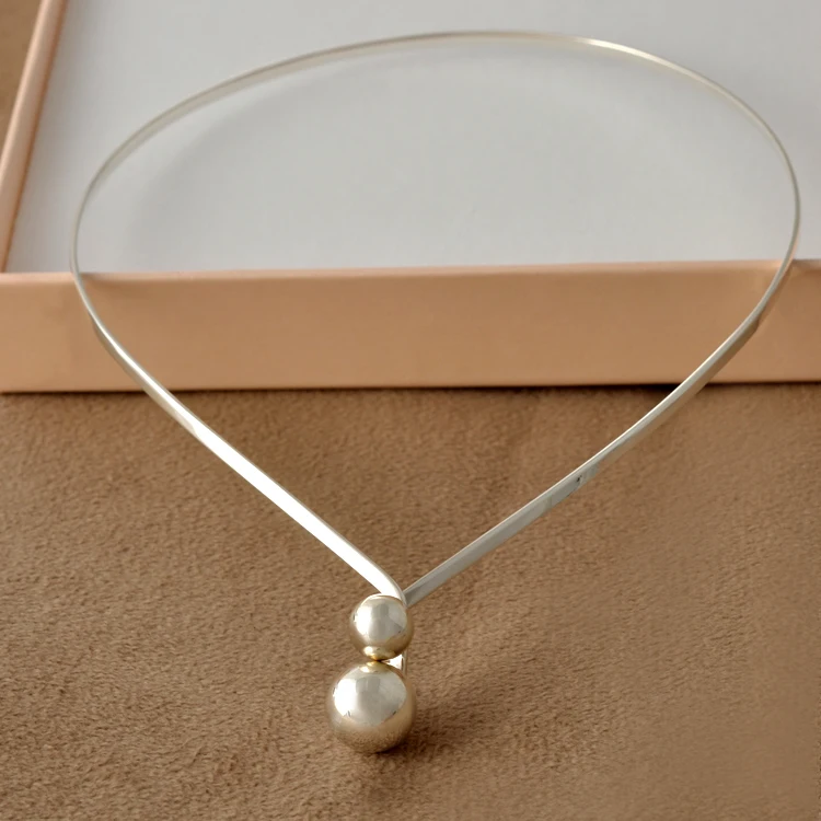 Стерлинговое Серебро S925, ручной работы, серебряный воротник, Женский двойной шар, индивидуальная мода, женское ожерелье