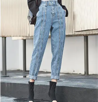 

2019 spring autumn Vintage High Waist Jeans New Women Pants Loose ankle length harem pants