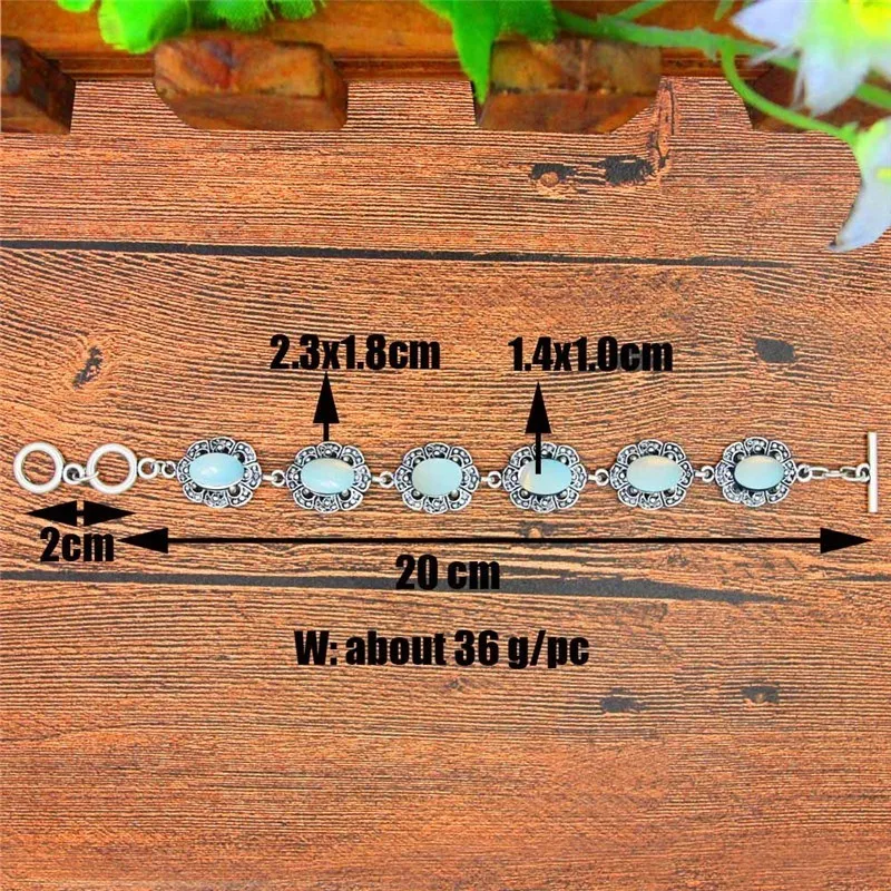 Прозрачный овальный опал цветок браслет Винтаж Посмотрите Античная Посеребренная Модные украшения TB345