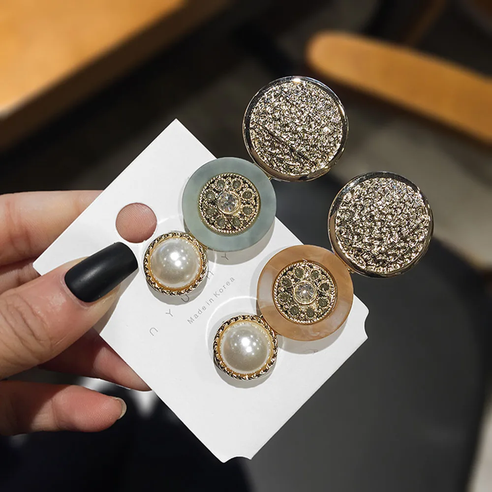 

Vintage Metal Crystal Pearl Geometry Round Hairpin Hair Clip Fashion Elegant Wedding Party Headwear Accessory for Women