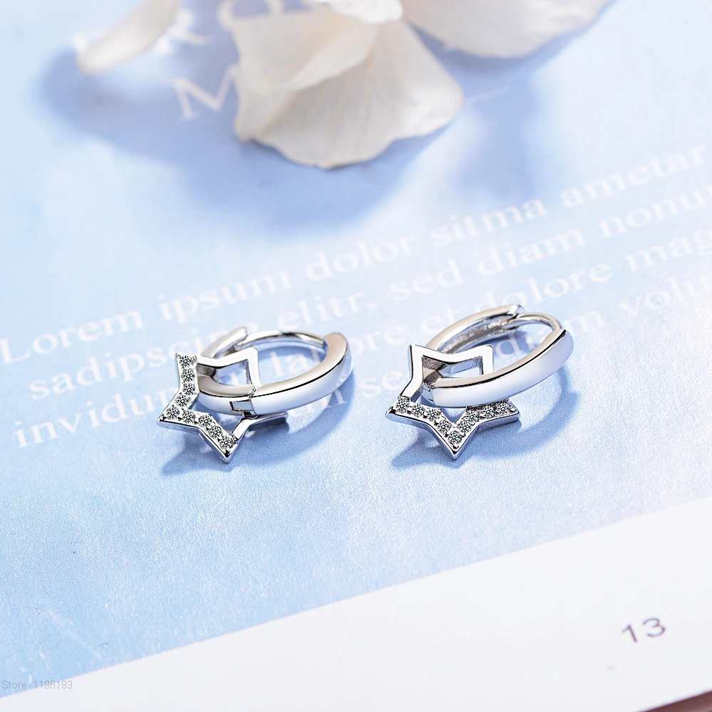Стерлинговое Серебро 925 пробы красивые циркониевые заполненные звезды круглые серьги гвоздики для женщин S925 Серебряные маленькие серьги-шпильки