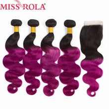 Miss Rola Hair Ombre Peruvian Body Wave Hair 1B Purple Human Hair Weave 4 Bundles with