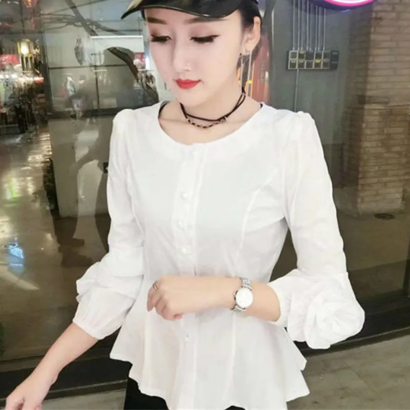 

2019 spring 3/4 sleeve O neck cotton pelum tops women 3D flower embroidery cotton shirts lady ruffles peplum shirts lady tops