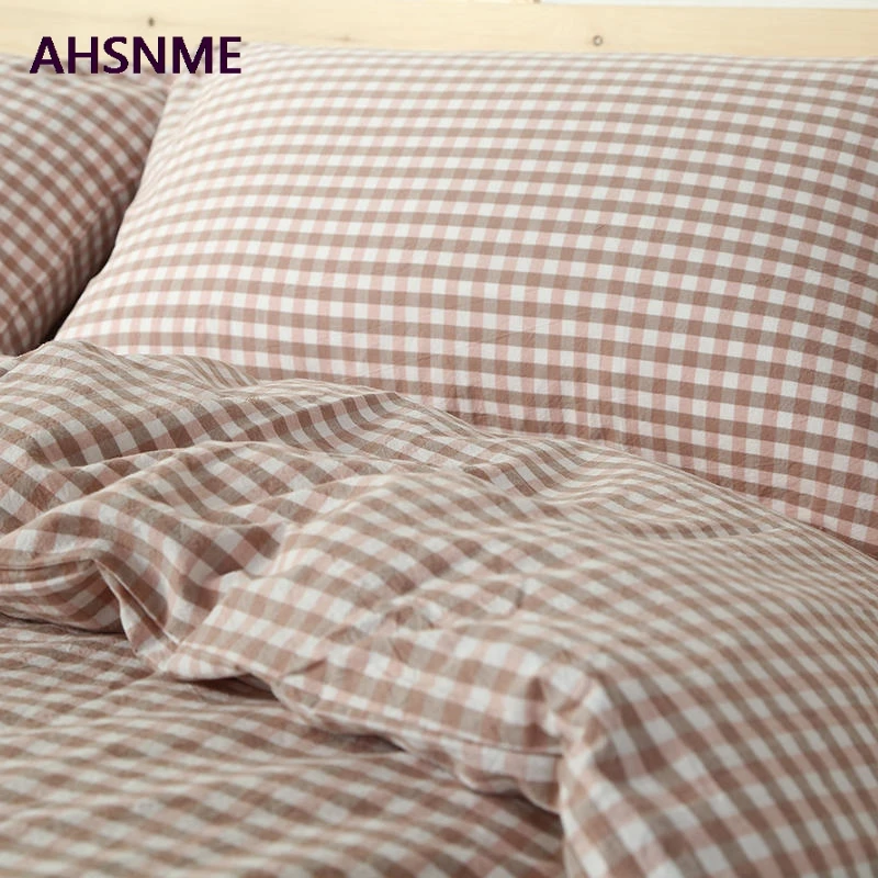AHSNME, хлопок, постельное белье, супер мягкое постельное белье, постельное белье, прохладное лето, розовый плед, пододеяльник, одеяло, комплекты постельного белья - Цвет: Pink Plaid