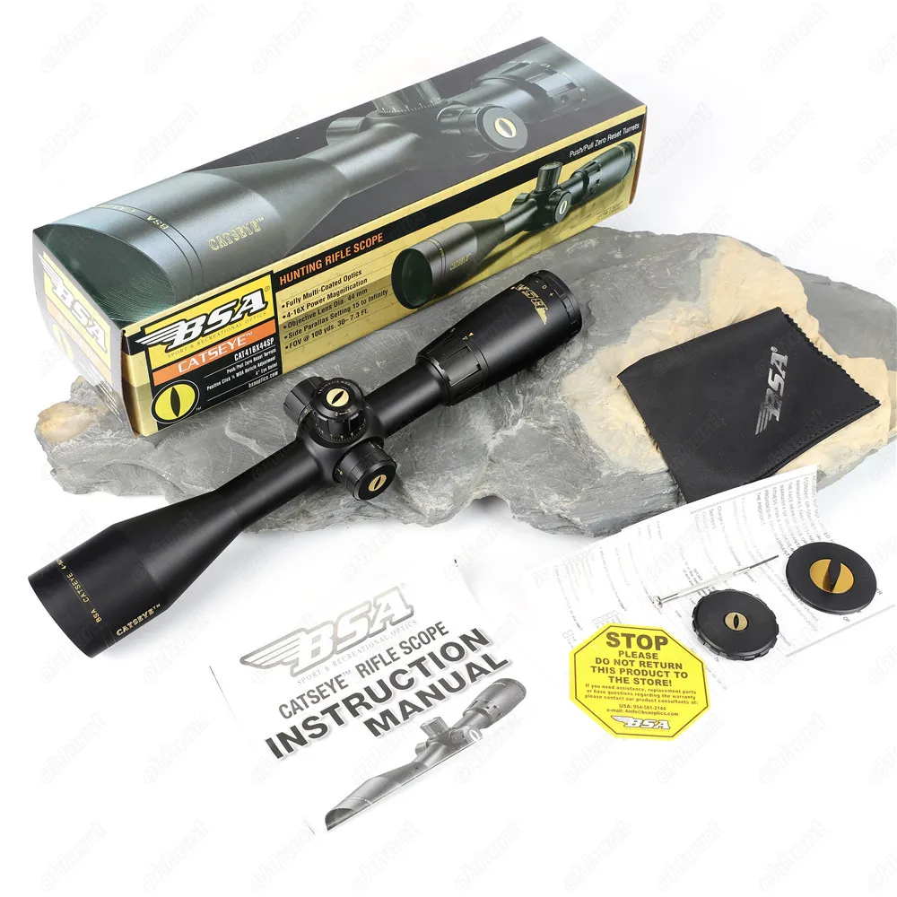 BSA Catseye 4-16X44 SP Hunting Optics Riflescopes Side Parallax Mil-dot Reticle Turrets Lock Integrated Sunshade Rifle Scopes (10)
