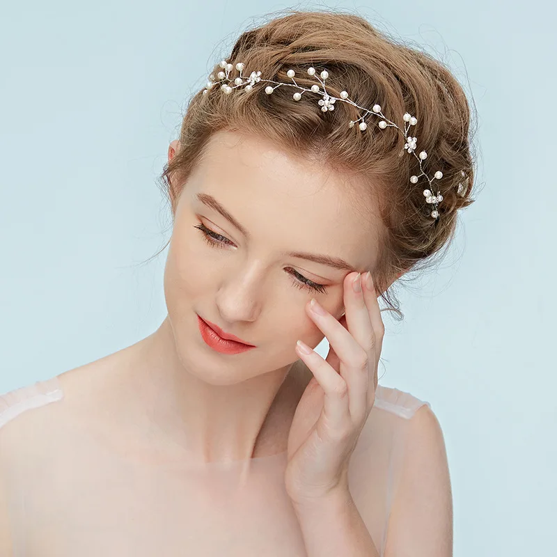 MOLANS европейские искусственные жемчужные повязки для волос для невесты аксессуары для волос Простые Модные Цветочные серебряные проволочные повязки на голову для свадьбы