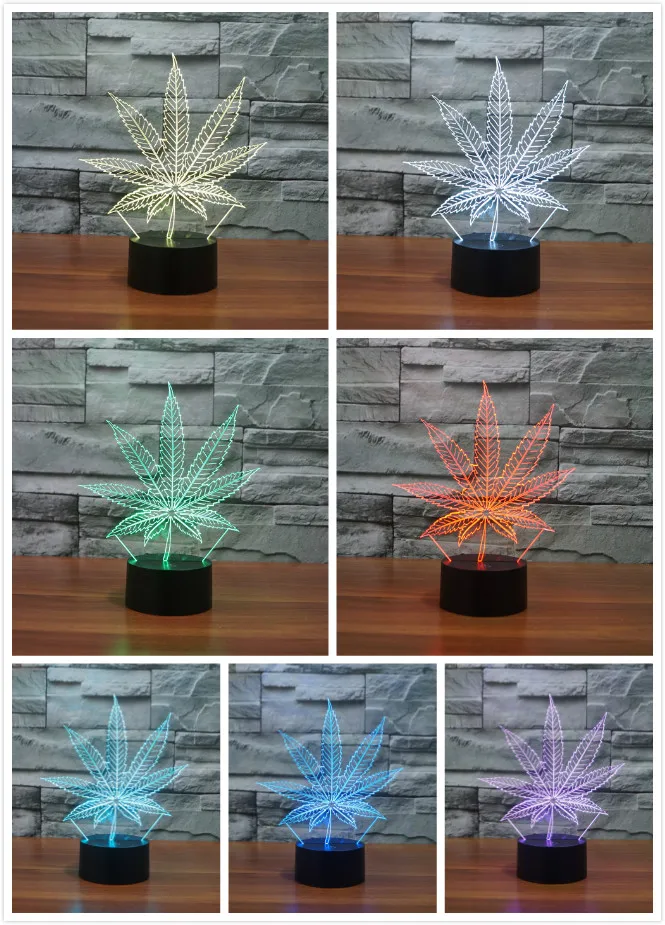  Marijuana Leaf 3D Illusion Lamp Cananbis Weed Optical Visual Room Party Deco Novelty Lighting Manuf - 32812902803