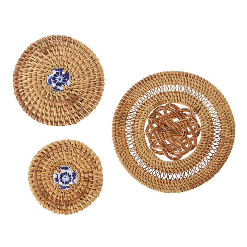 

Hot Sell OOTDTY Vintage Rattan Weaving Coaster Placemat Cup Mats Pad Drink Tea Table Mat Kitchen Tool