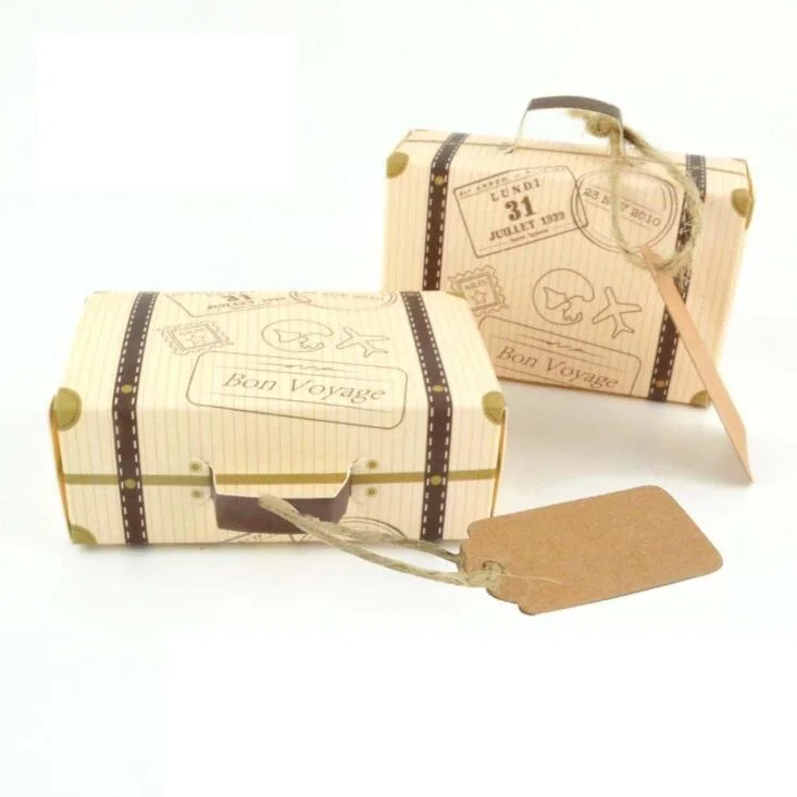 

50pcs Mini Suitcase Kraft Candy Box Bonbonniere Wedding Gift Boxes Travel Themed Party for Anniversary Birthday Baby Shower Box